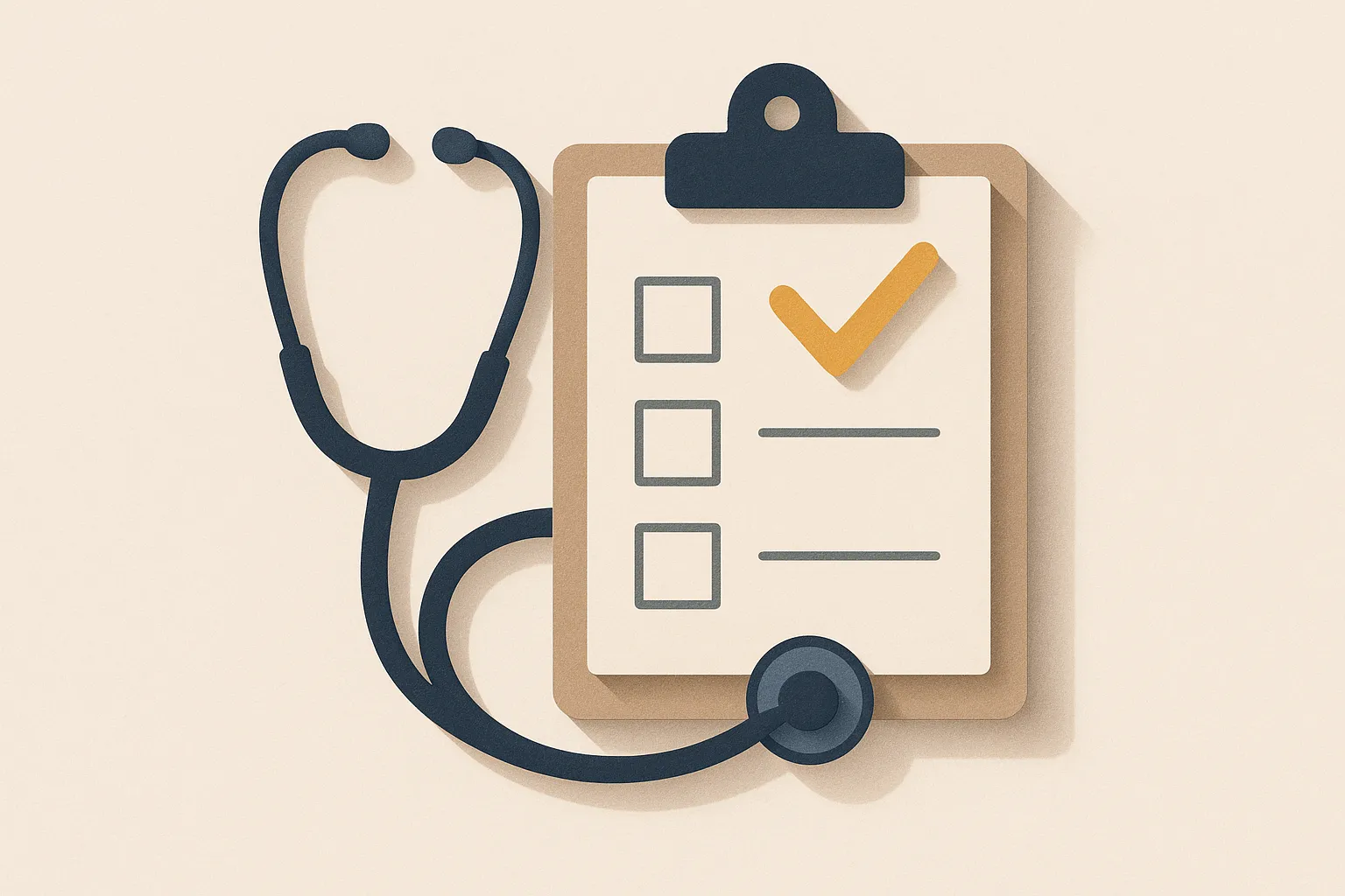 Compliance Check-Up Day — a clipboard checklist with a gold checkmark beside a stethoscope.